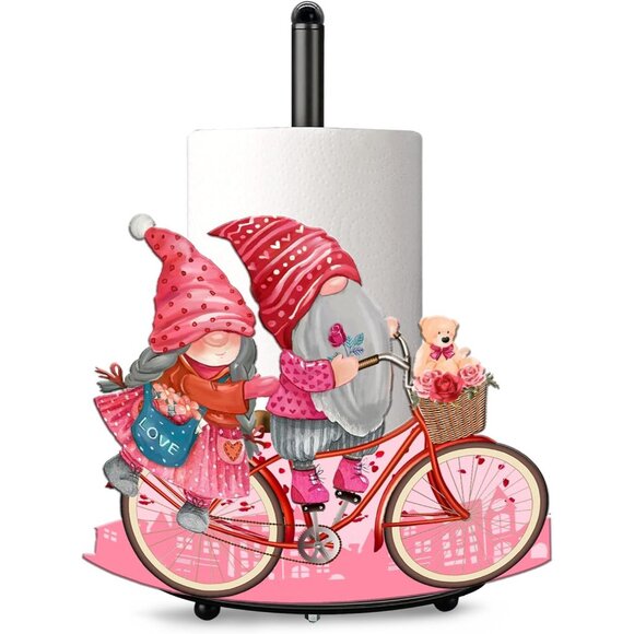 Valentine's Day Paper Towel Holder gnome heart bicycle whimsy love cute pink - Picture 1 of 7